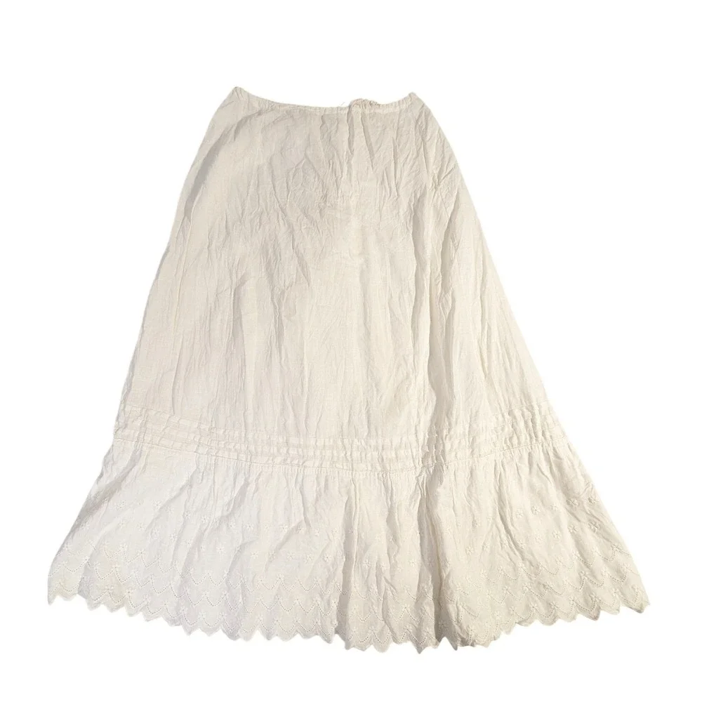 Vintage Boho Eyelet Skirt 26x30 White‎ Cotton Tiered Prairie READ